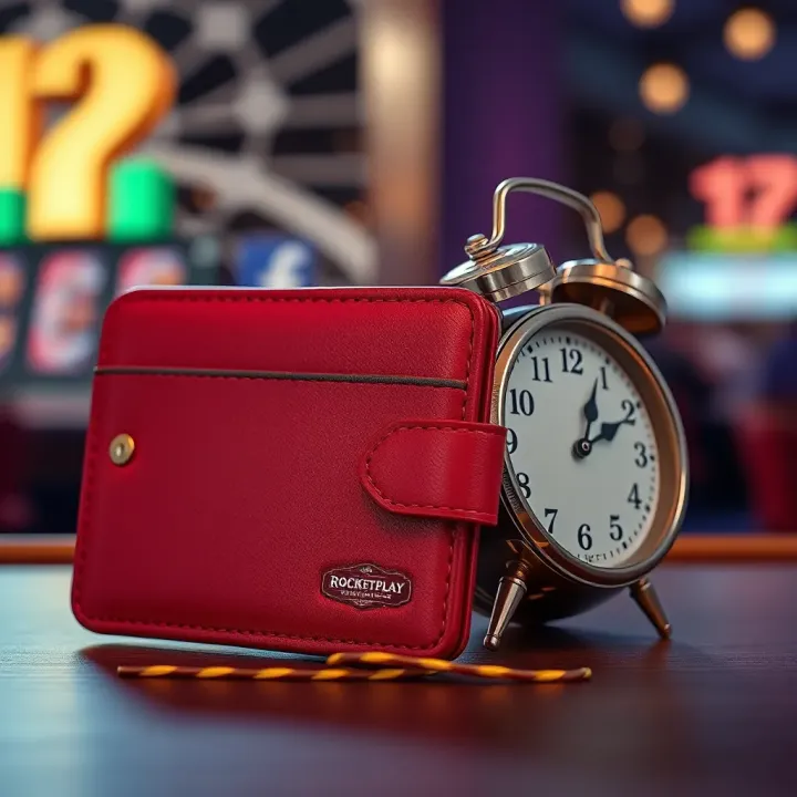 Illustration showing a digital wallet and clock symbolizing withdrawal time from RocketPlay