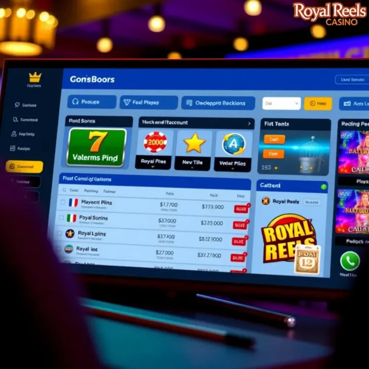 Dashboard interface showing Royal Reels account features and navigation options
