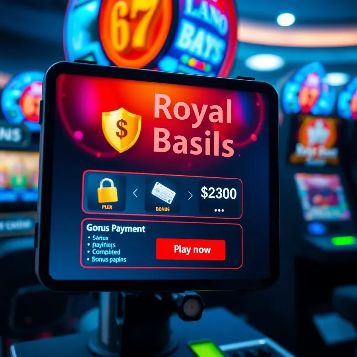 Display of Royal Reels app's secure payment options and bonus rewards on a digital screen