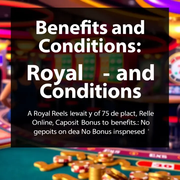 Graphic illustrating benefits and conditions of Royal Reels no deposit bonuses