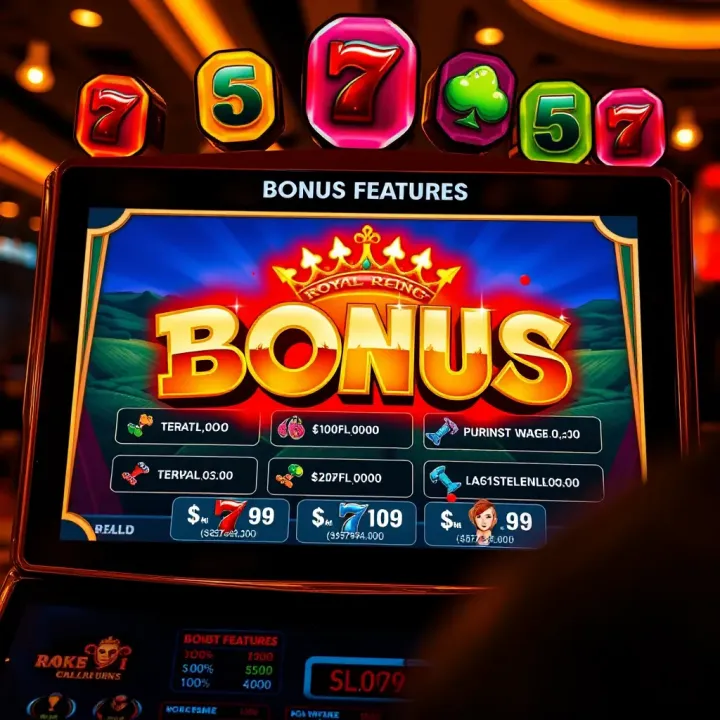 Visual representation of bonus features and betting options on a casino slot game screen