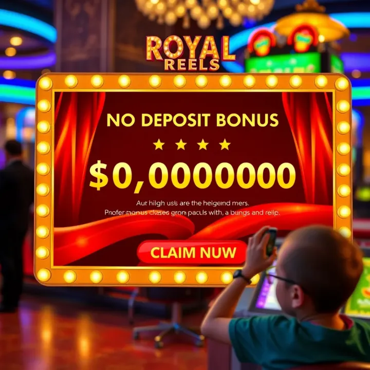 Royal Reels casino interface showing bonus offer details and claim button