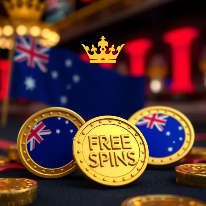 Illustration of digital tokens representing casino free spins with Australian flag elements