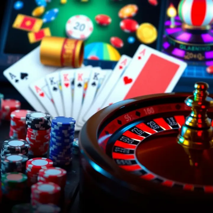 Selection of casino game icons including cards, roulette wheel, and chips on digital platform