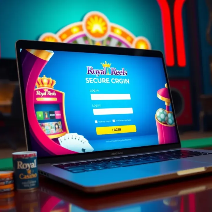 Secure login interface of Royal Reels Casino on a laptop screen