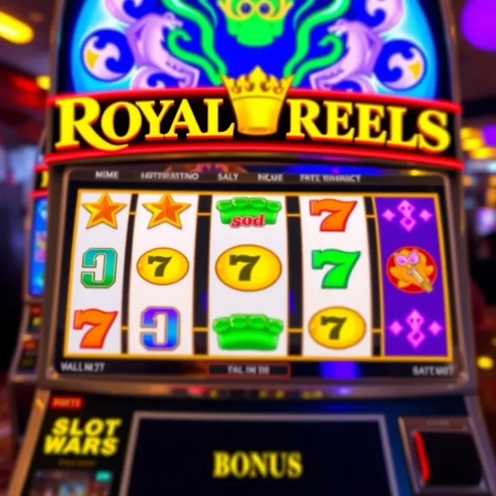 Royal Reels casino slot machine with glowing reels and bonus symbols