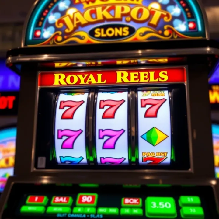 Classic online slot machine reels with vibrant symbols and a glowing jackpot sign