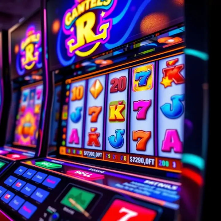 Colorful online casino slot machine reels spinning with various symbols