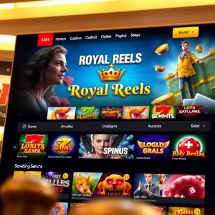 Royal Reels online casino homepage showcasing diverse slot games and navigation menu