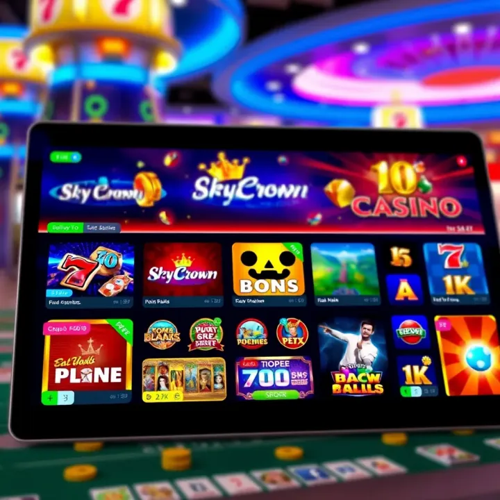Online casino interface displaying a variety of slot machines and table games on a digital device
