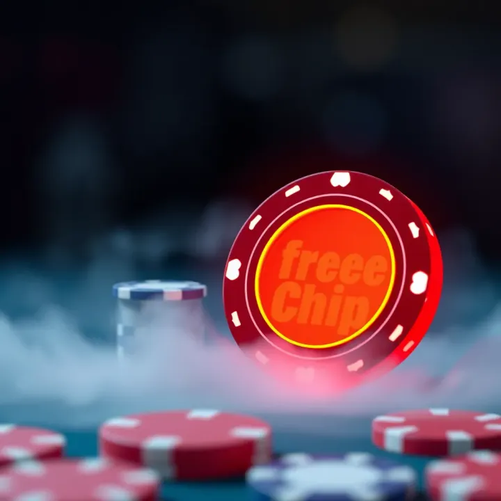 Illustration of a casino chip glowing to represent a no deposit free chip offer