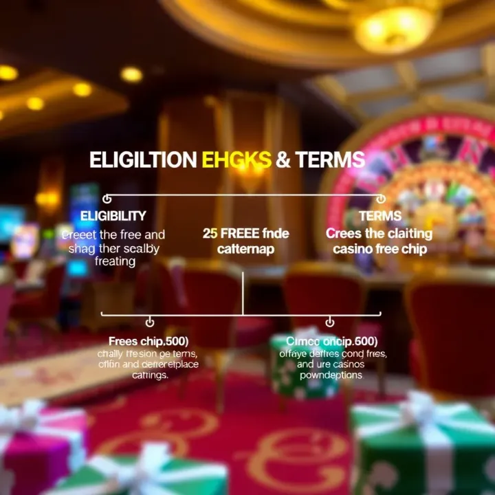 Diagram showing eligibility criteria and key terms for claiming a casino free chip