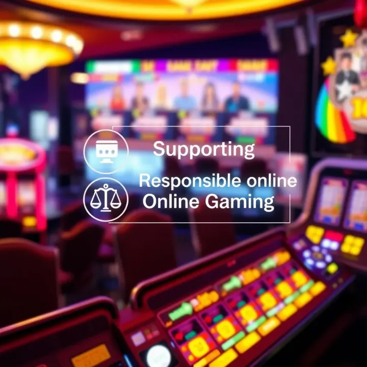 Diagram illustrating responsible online gaming with icons representing balance and support