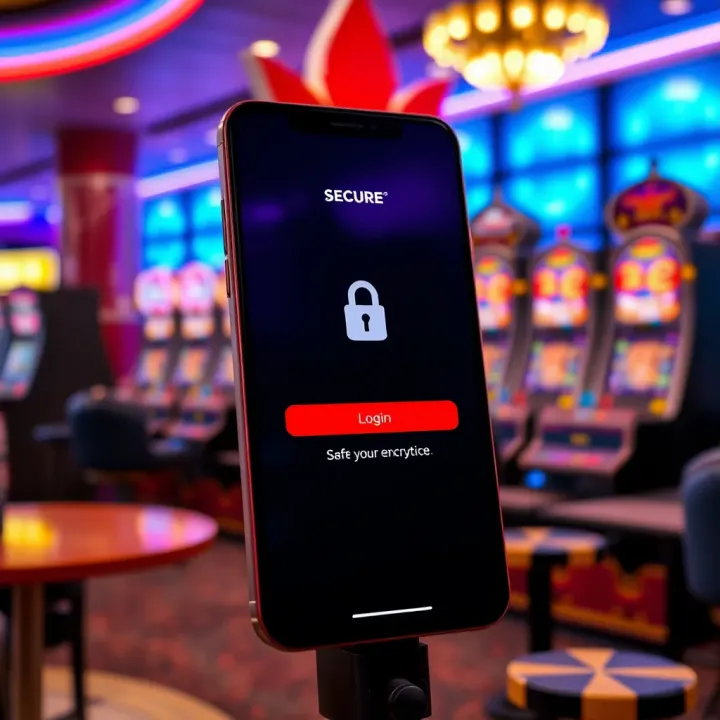 Secure mobile login screen showcasing encryption and security icons for safe casino gaming