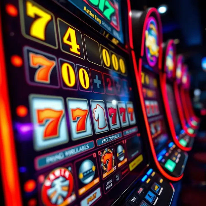 Close-up view of a digital pokies machine screen displaying various symbols and betting options