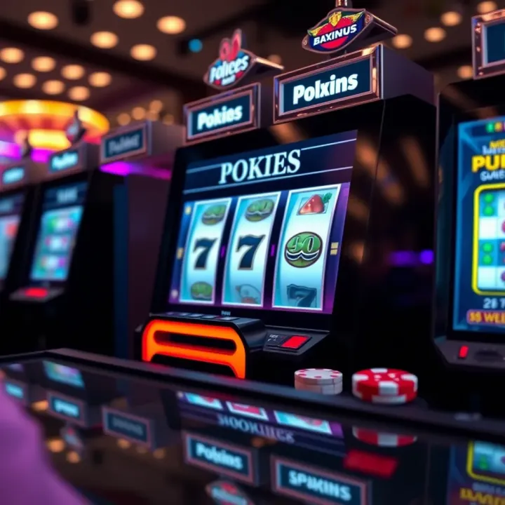 Online pokies game interface showing spinning reels on a digital screen