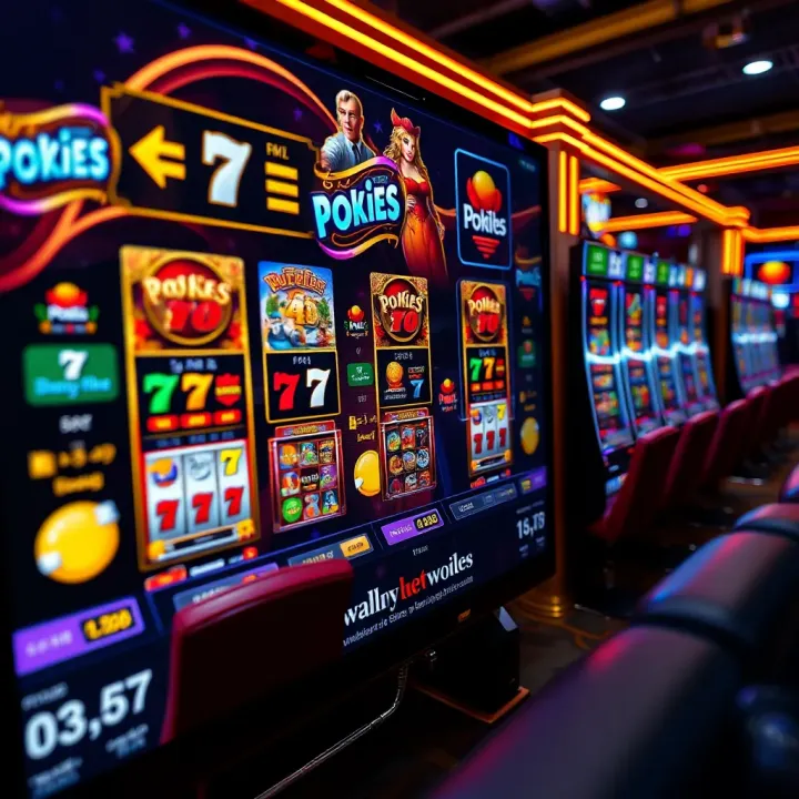 Digital interface showcasing various pokies slot games on an online platform