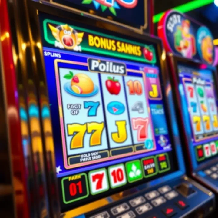 Colorful virtual slot machine interface showing various symbols and payout options