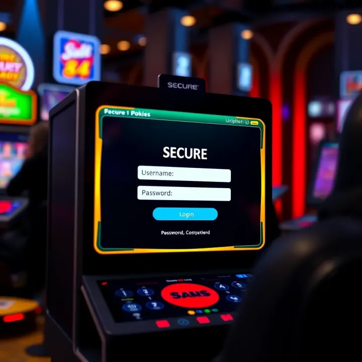 Secure login screen for an online pokies platform showing username and password fields