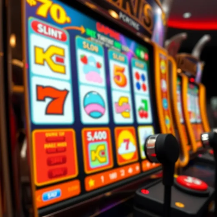 Colorful online pokies game interface showing reels with various symbols