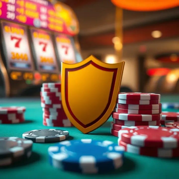 Digital representation of responsible gambling with poker chips and a protective shield symbol