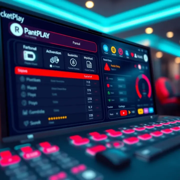 Interface displaying RocketPlay software dashboard with various control options and settings