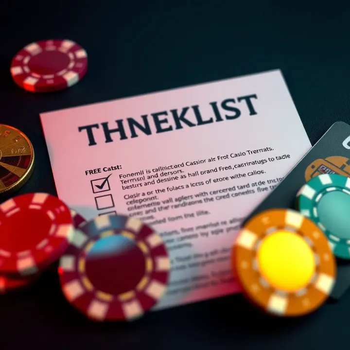 Graphic showing a checklist with key terms and conditions next to a credit card and casino chips