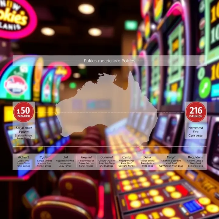 Diagram illustrating the social impact and regulation measures of pokies in Australia