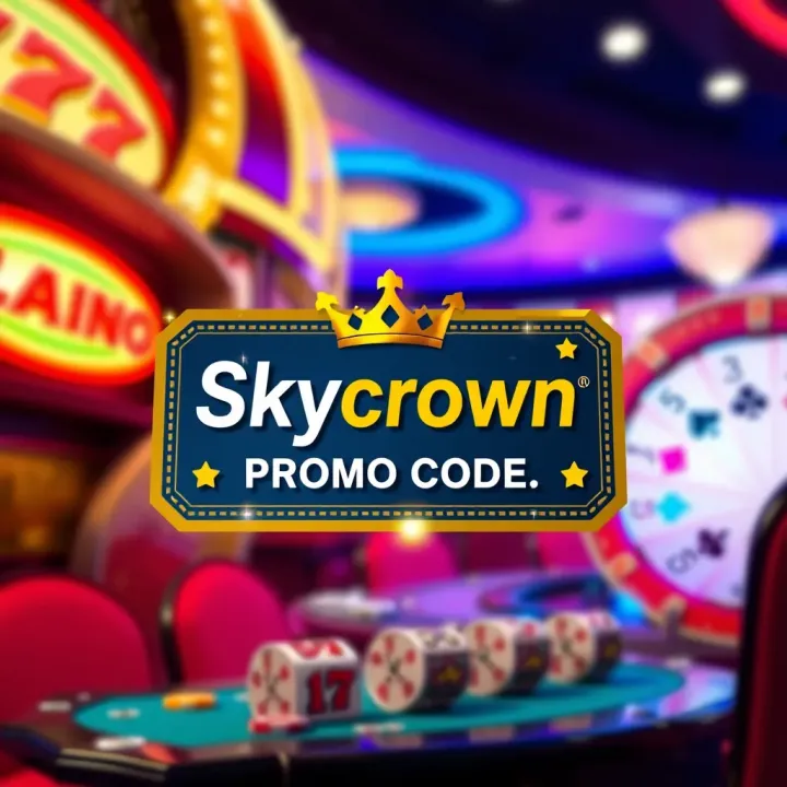 Digital Coupon Representing Skycrown Casino Promo Codes Illustration showing a digital coupon symbolizing a casino promo code with vibrant casino-themed background