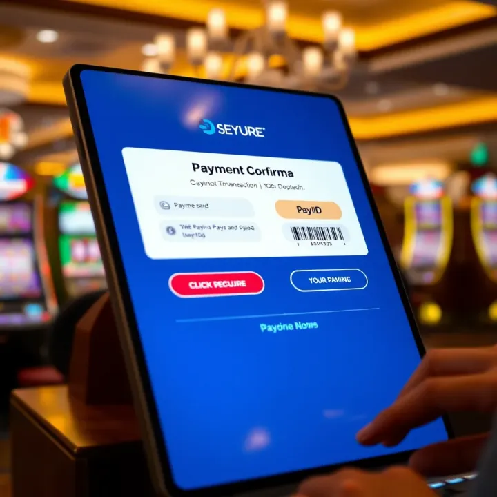 Secure PayID Payment Confirmation at Online Casino Secure online transaction interface showing PayID payment confirmation with casino background