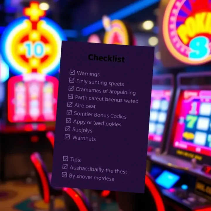 Illustration of a checklist with tips and warnings for using pokies bonus codes effectively