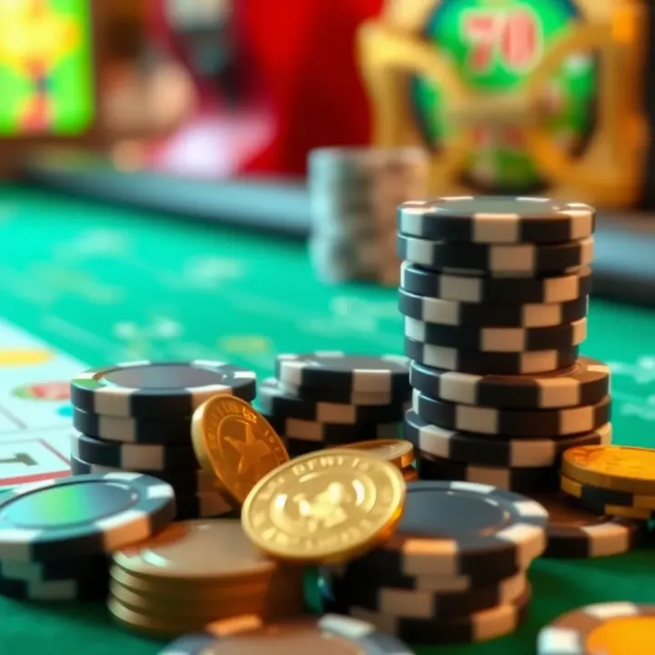 Illustration of casino chips and coins representing winnings and wagering requirements